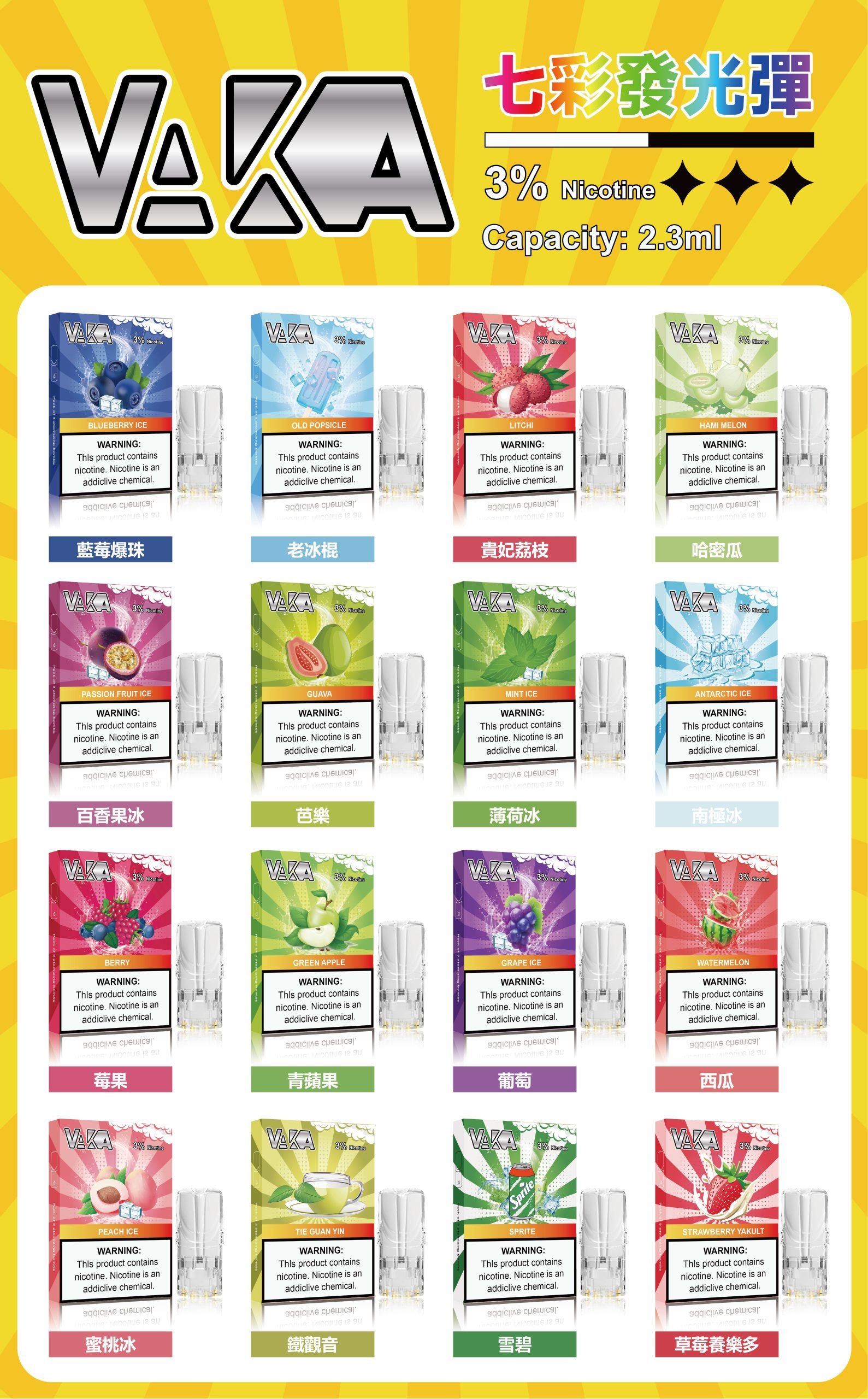 VAKA 一代七彩發光煙彈|兼容 SP2S・RELX 悅刻一代主機|台灣批發・711到付 VAKA 一代七彩發光煙彈